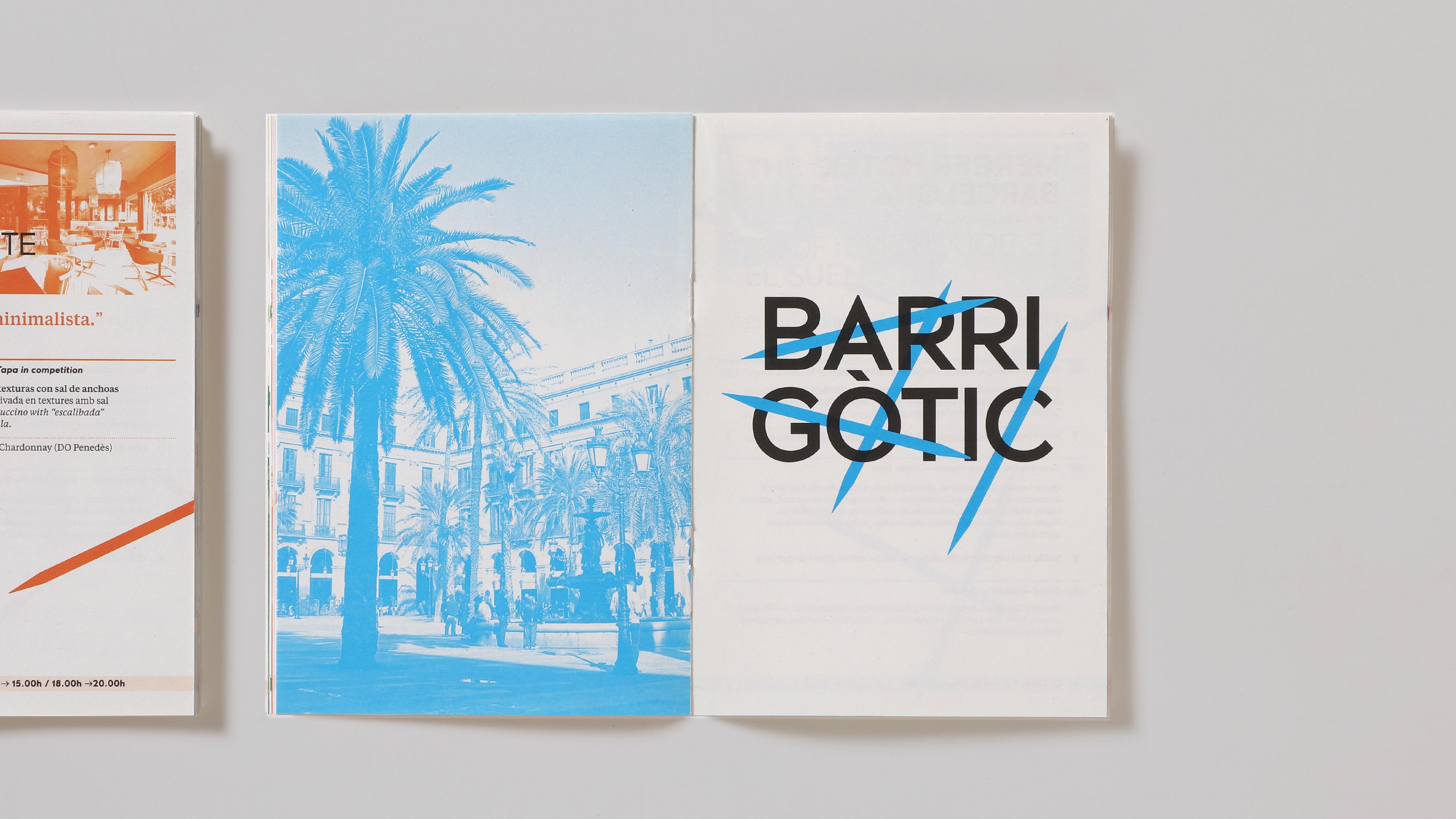 Inside of a page of a HOTEL TAPA TOUR corporate brochure with the graphic identity applied in blue. Designed by the esiete branding and communication studio.