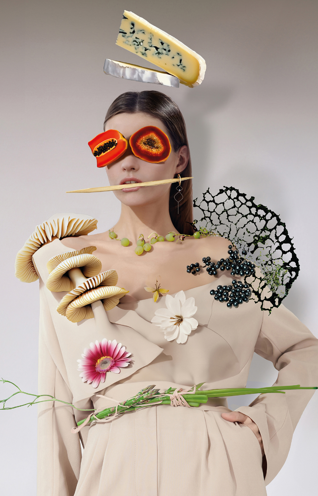 Campa&ntilde;a de Hotel Tapa Tour 2024, que vincula la gastronom&iacute;a de autor con el mundo de la Alta Costura. Una chica con un vestido lleno de ingredientes que se integran en su vestuario creando un collage surrealista, consiguiendo una aut&eacute;ntica pieza de moda culinaria. Se encuentran objetos como quesos, frutas, verduras, flores y un palillo en su boca muy caracter&iacute;stico de la propia identidad de Hotel Tapa Tour.